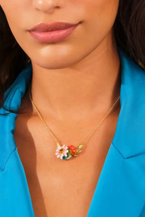 Les Néréides Red Dahlia & Pink Meadow Flower Pendant Necklace | Jewellery | Gifts