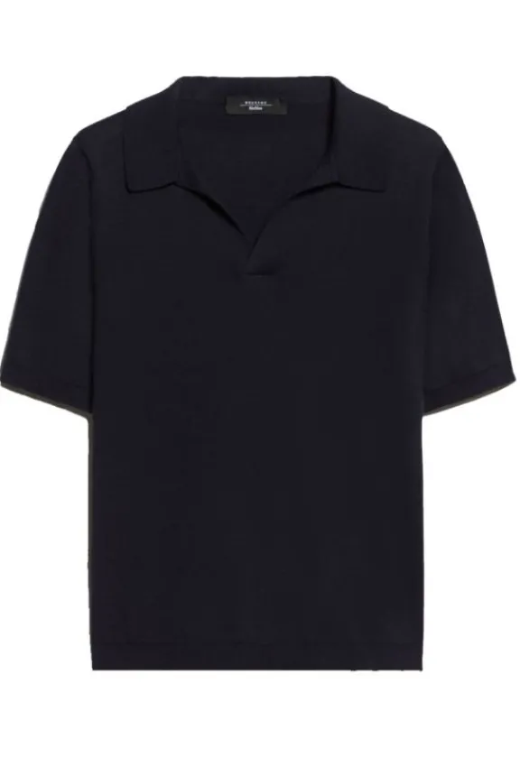 roncolo_silk_amp_cotton_y_2.webp Weekend MaxMara Roncolo Silk & Cotton Yarn Polo Sweater - Navy | Knitwear