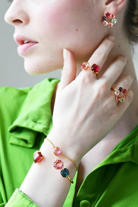 six_stone_diamant_multico_3.webp Les Néréides Six Stone Diamanté Multicoloured Clip-On Earrings | Jewellery | Gifts