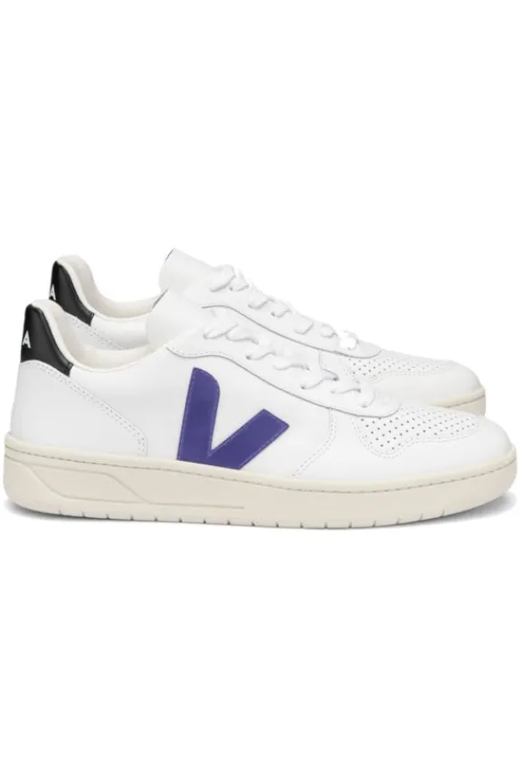 Veja V-10 Leather Trainers - White Purple Black | Veja