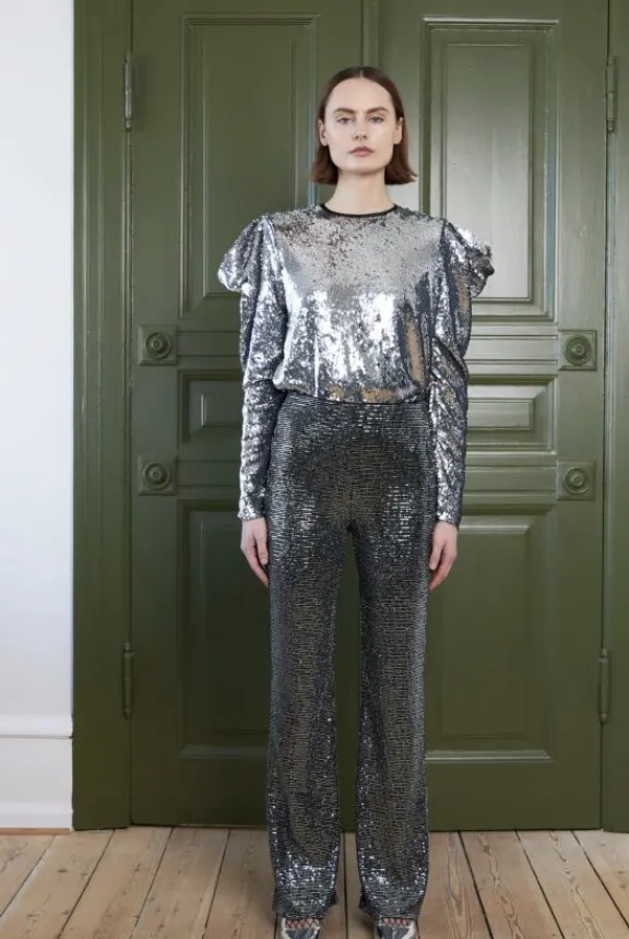 Stella Nova Winnie Glitter Pants - Silver Fracture | Trousers And Playsuits