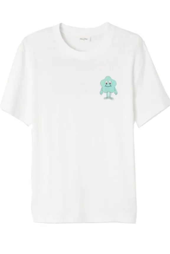 American Vintage Ykobow T-Shirt - White Print Green | Shirts And Tops