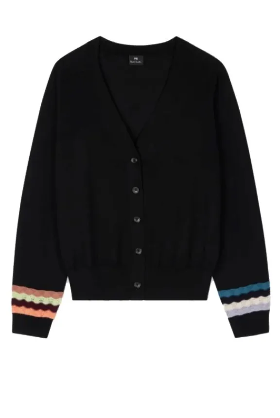 Paul Smith Zig Zag Sleeve Cardigan - Black | Knitwear